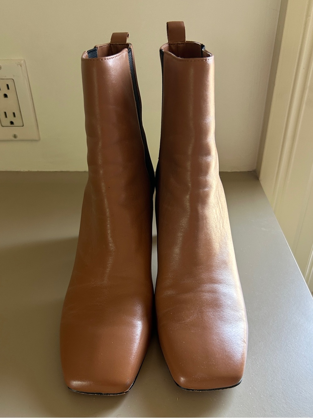 Calvin Klein Tan Leather Square-Toe Ankle Booties